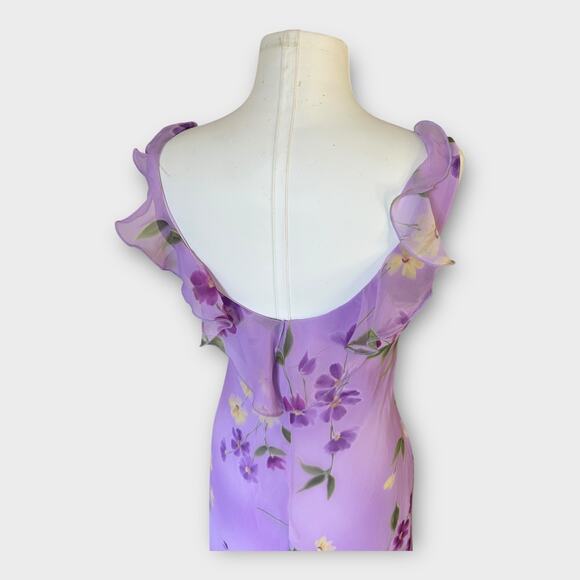 Vintage 90s Just Choon USA Purple Floral Empire Waist Dress Sheer Overlay sz 9 - Picture 8 of 12